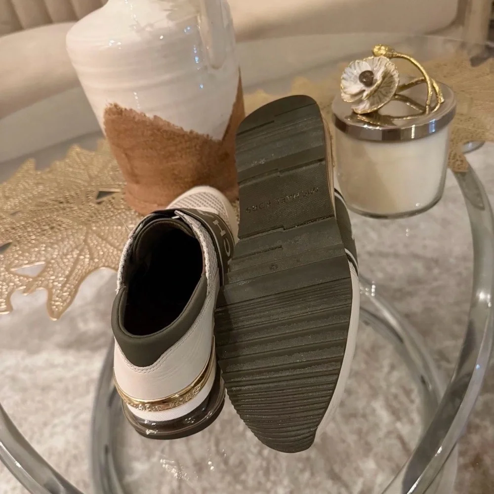 Michael Kors White and Olive Logo Slip-On Sneakers 5.5 - Picture 6 of 6